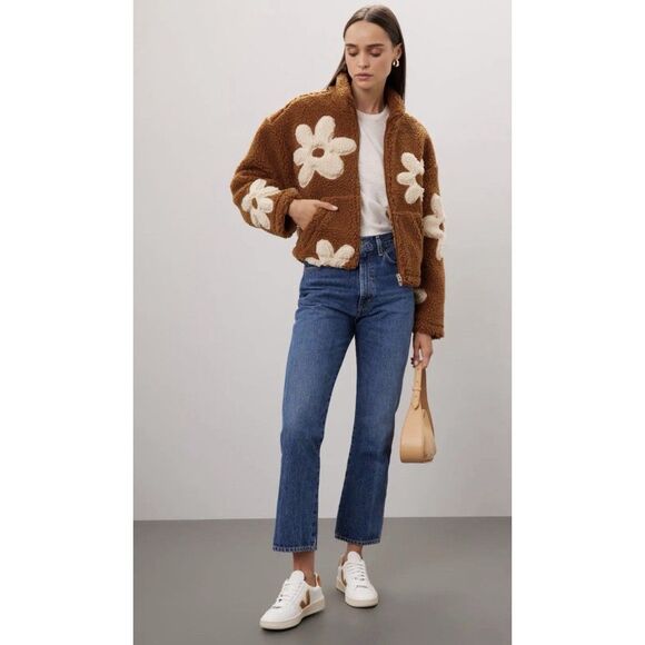 BLANKNYC Brown Floral Faux Shearling Flower Child Jacket Size XS - Picture 4 of 12